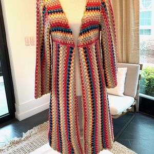 BOSTON PROPER RAINBOW CROCHET CARDIGAN, SIZE M
